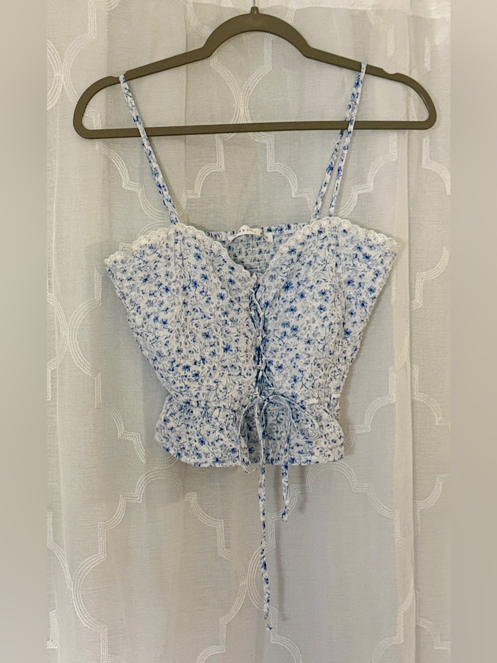 Alter’d State Blue Floral Corset Tie Front Cami Top Medium